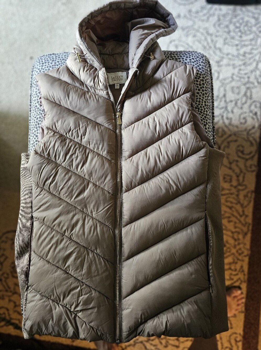 Taupe Quilted Hooded Puffer Vest